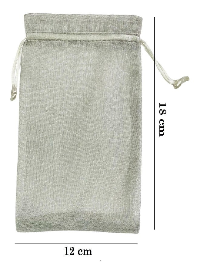 Moira Women's Small Potli Gift Bags Tissue Silk (18 cm X 12 cm) Pack of 50 (Silver) - Image 4